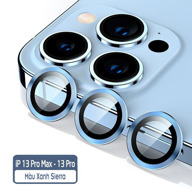 Tặng hộp đựng lens cao cấp - Vòng kim loại titan bảo vệ camera điện thoại cho các dòng iphone 13pro / 13promax - Xanh Sierra.