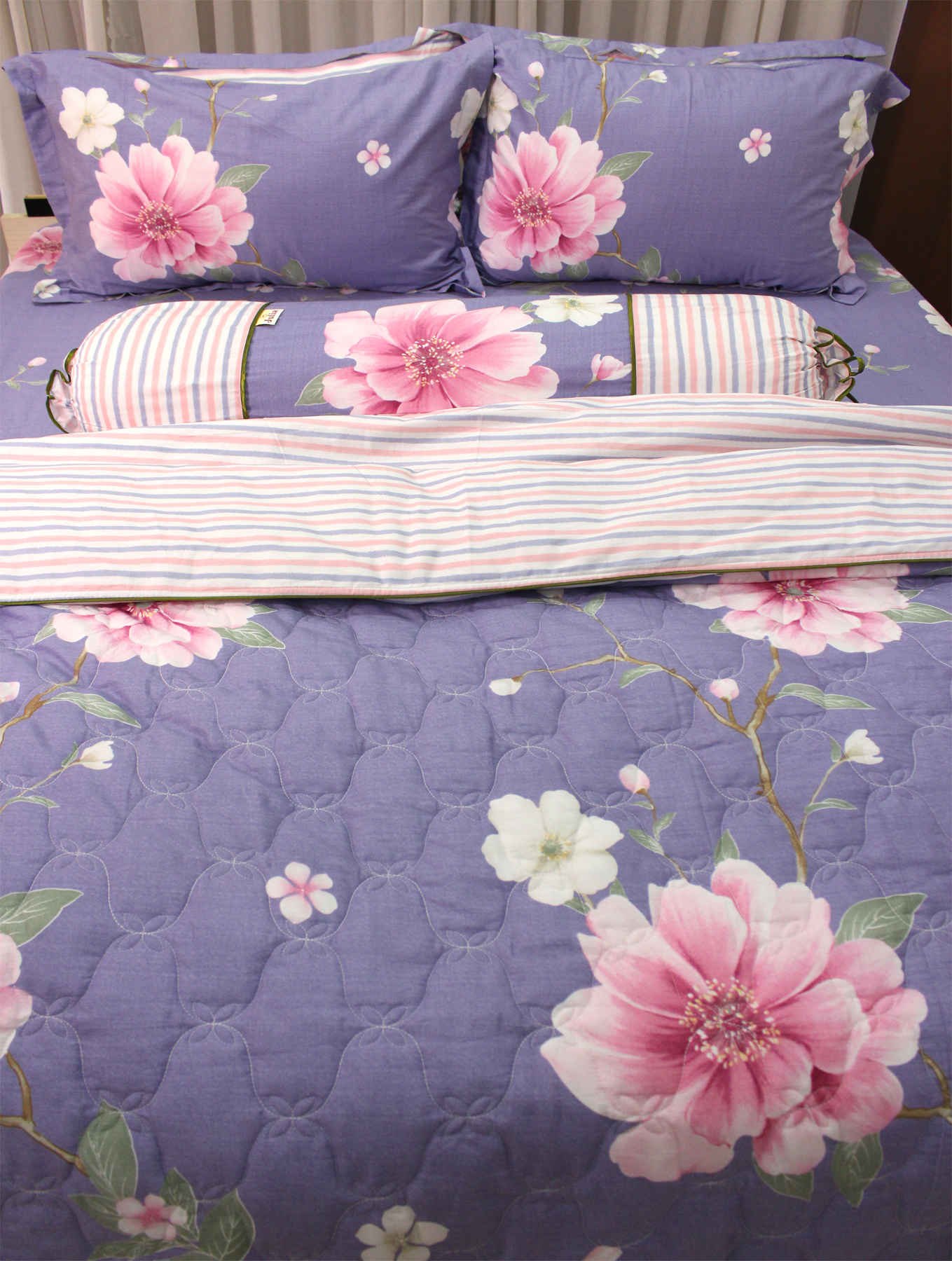 Bộ chăn ga gối drap giường 100% cotton sợi bông Hàn Quốc Julia 264, chất liệu 100% cotton sợi bông tự nhiên, không pha nilon, tạp chất, mềm mại, mịn màng tuyệt đối