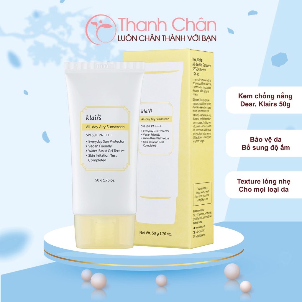 Kem chống nắng Dear, Klairs All-day Airy Sunscreen 50g