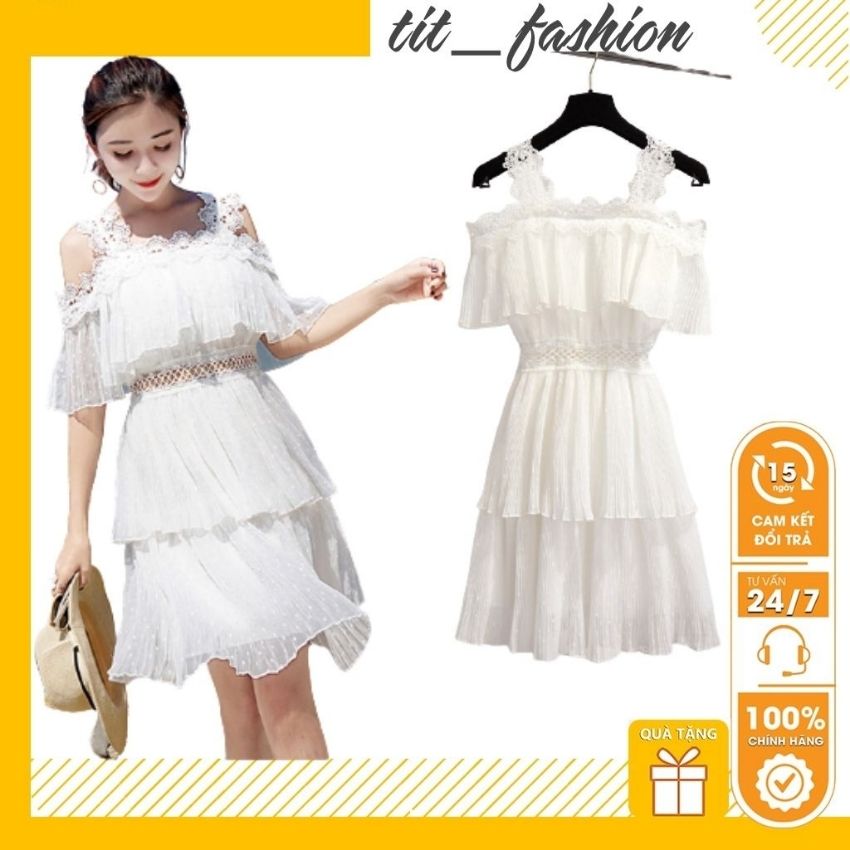 [ Free ship + Tặng quà 19k ] Váy Trắng , Đầm Dự Tiệc Dáng Xòe Ngắn Trễ Vai 2 Dây Bản To , Vải Voan cao cấp Phong Cách Tiểu Thư