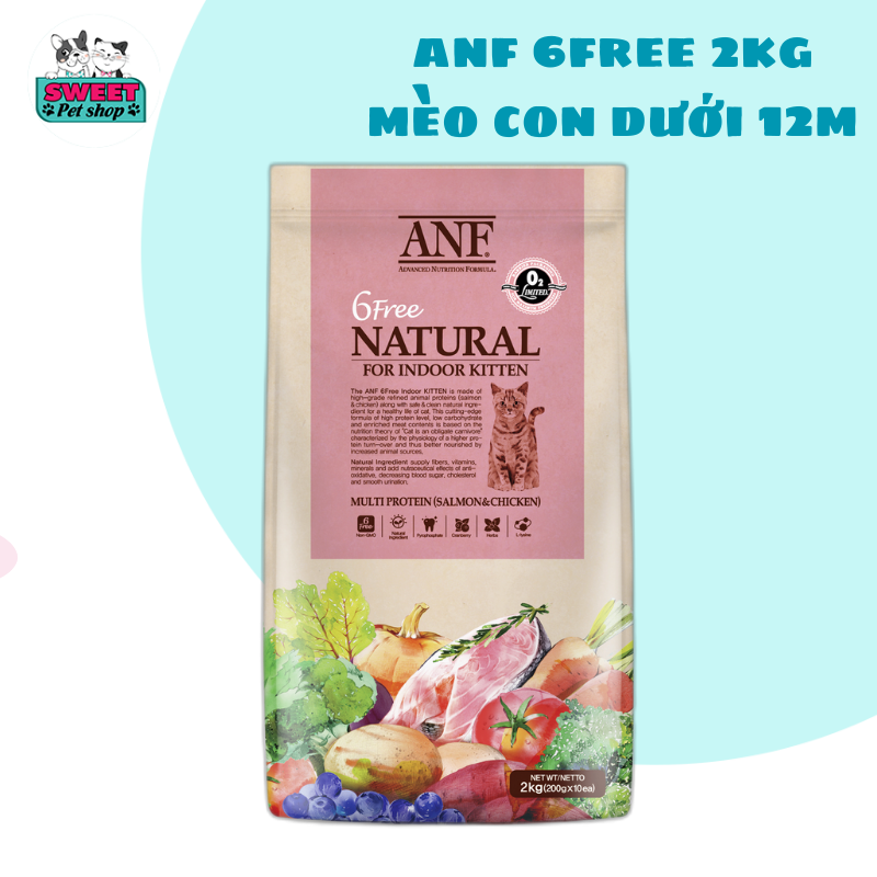 (tặng kèm dây dắt) Thức ăn hạt cho mèo con ANF 6 FREE INDOOR KITTEN 2KG