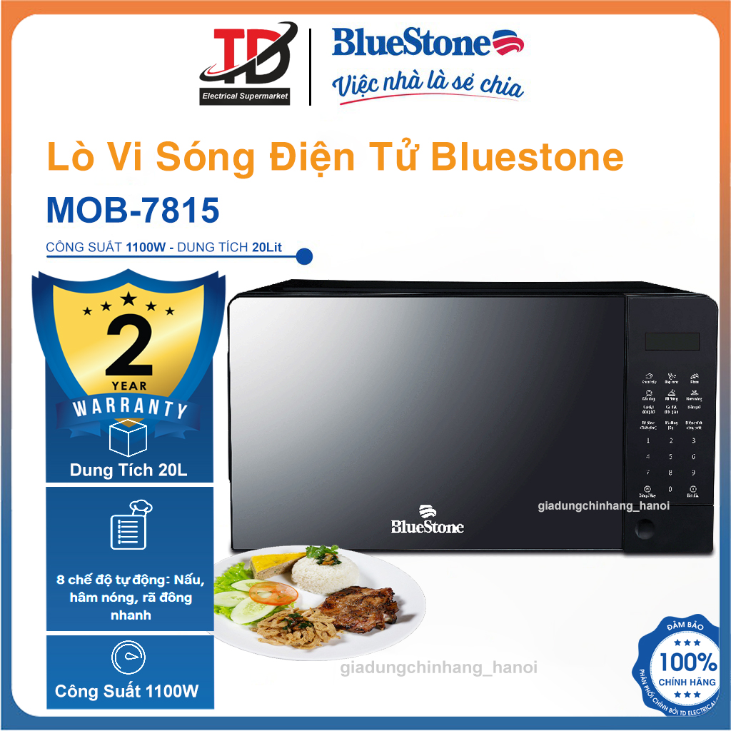  Lò Vi Sóng Điện Tử Bluestone MOB-7815 Dung tích 20L - Công suất 1100W - 8 chế độ nấu Bảo hành chính hãng 2 năm 