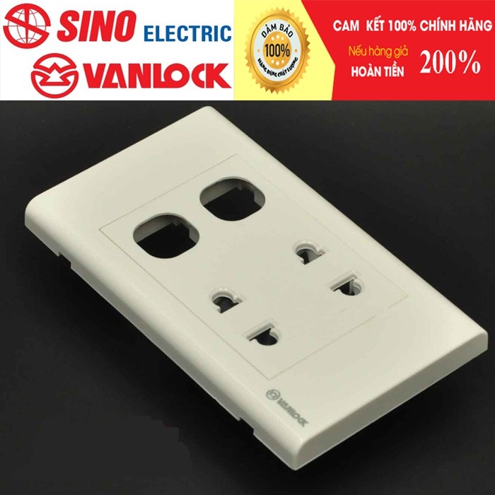 Ổ Cắm Sino-Vanlock 2 Ổ Cắm + 2 Lỗ công tắc - Seri S18 - Hàng Chính Hãng