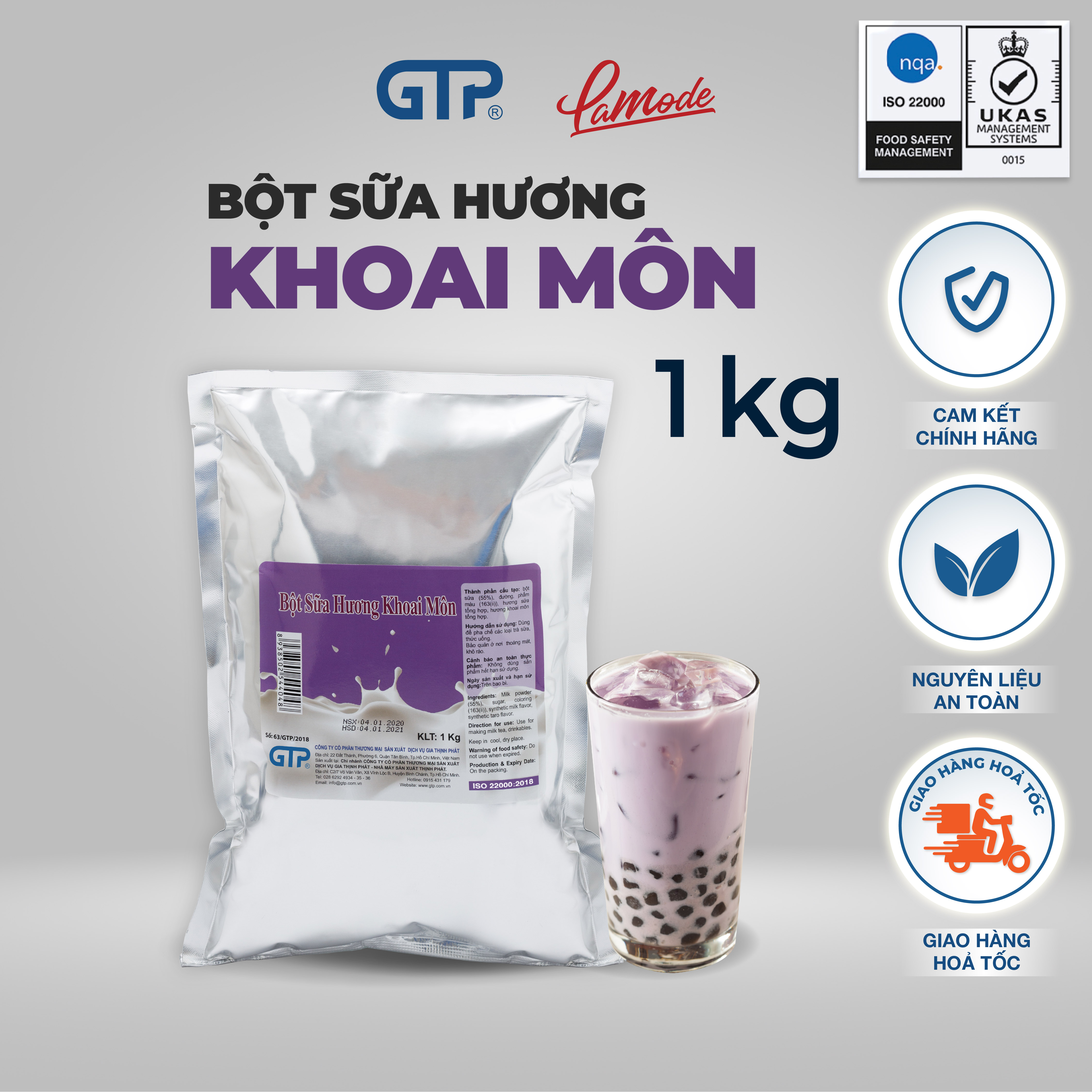 Bột sữa pha trà sữa Khoai môn GTP 1KG - Thơm ngon tự nhiên - SP Chính Hãng