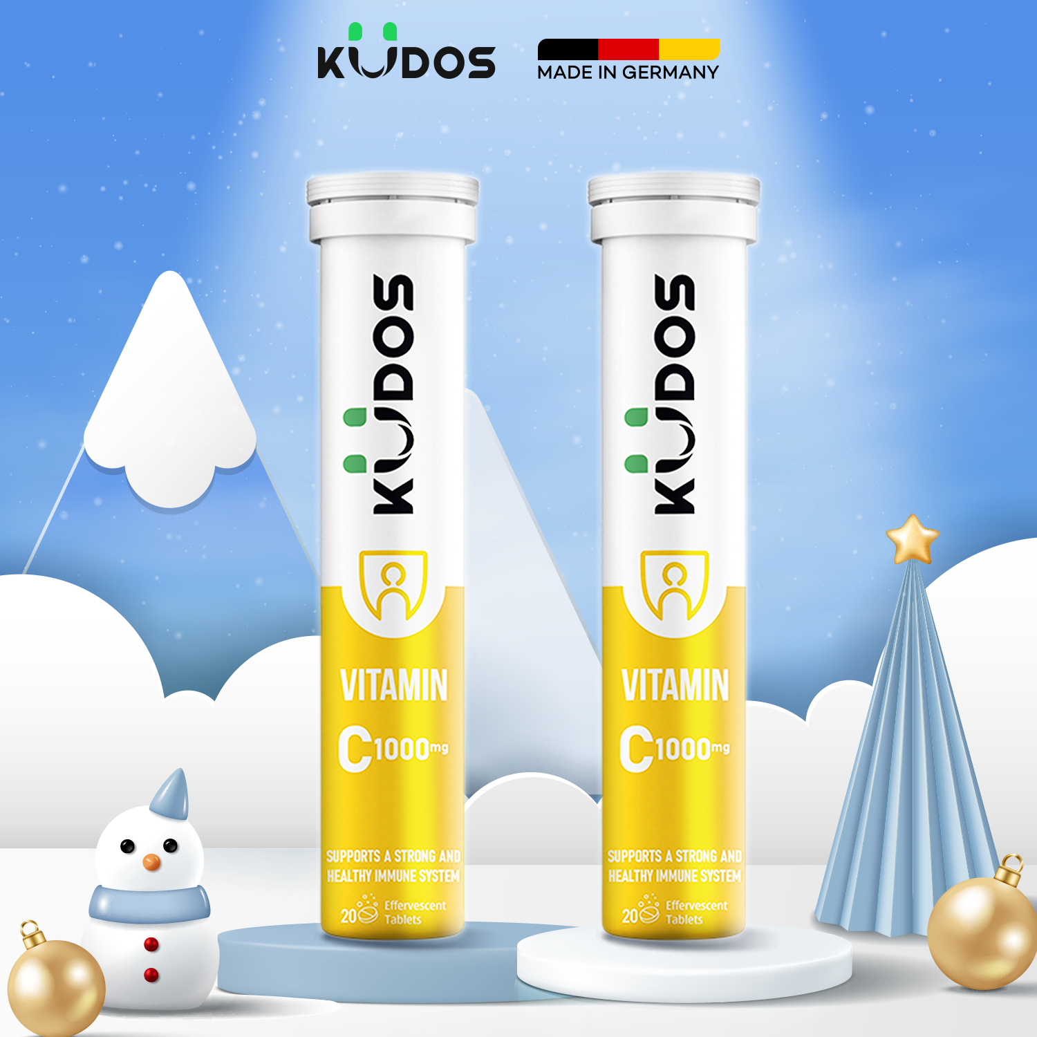 Combo 2 Tuýp Viên sủi KUDOS VITAMIN C 1000mg nâng cao sức đề kháng hương chanh (20 viên/tuýp)