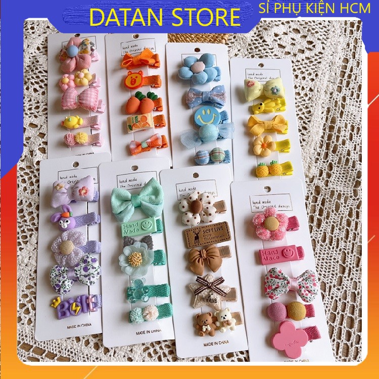 Set 5 kẹp tóc nơ xinh xắn cho bé gái