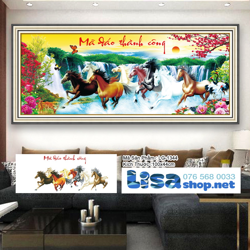 [HCM]Tranh đính đá MÃ ĐÁO THÀNH CÔNG 100x44cm chưa đính lg1344