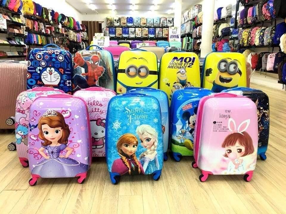 Vali kéo du lịch cho trẻ em hình hộp chữ nhật nhiều hình ảnh màu sắc rực rỡ, được chọn họa tiết