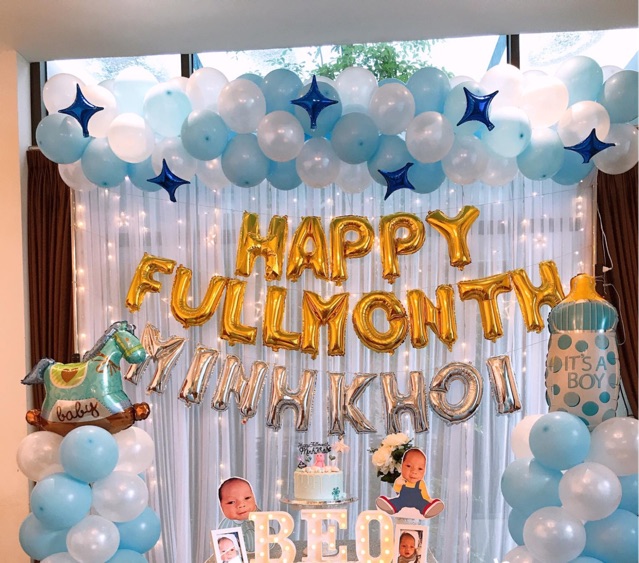 Set bóng trang trí Happy Full Month tiệc đầy tháng cho bé trai, bé gái. Bidecor