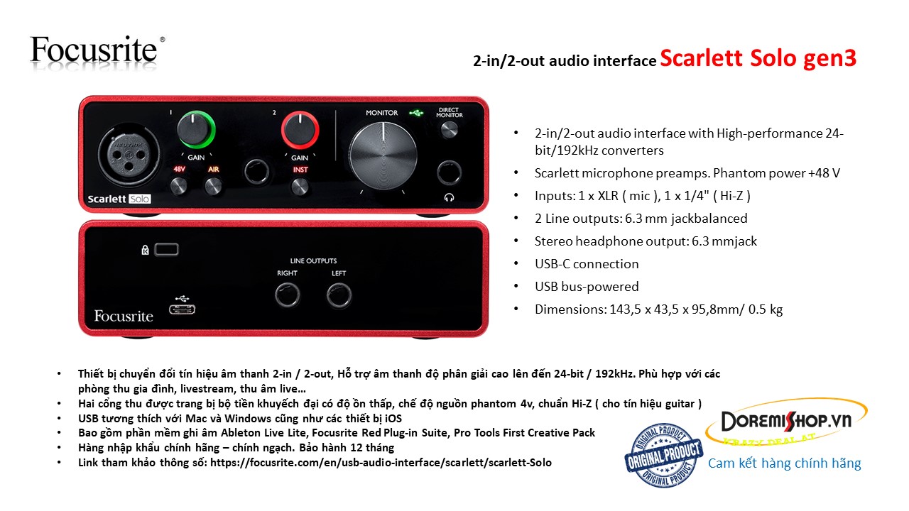 Thiết bị chuyển đổi tín hiệu âm thanh Focusrite audio interface Scarlett Solo gen3