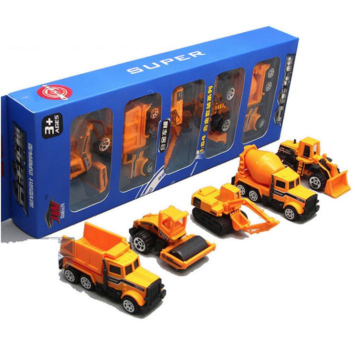 Xe ô tô công trình mini đồ chơi trẻ em bằng hợp kim màu vàng cam bộ 5 chiếc