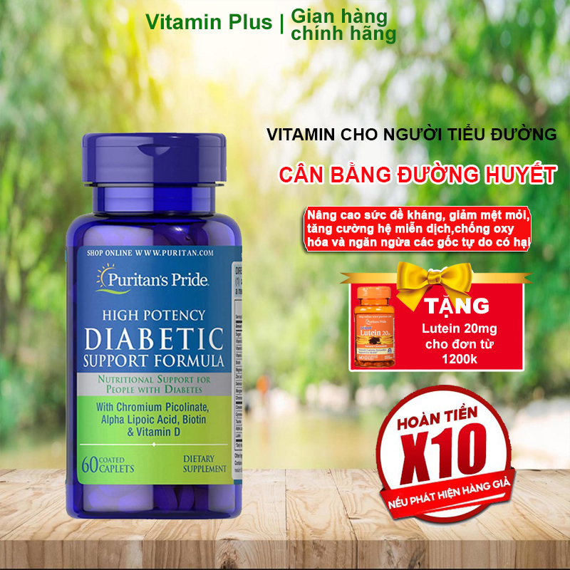 Viên uống bổ sung vitamin và khoáng chất cân thiết cho người tiểu đường, giúp giảm các biến chứng của bệnh tiểu đường Puritan's Pride Diabetic Support Formula 60 viên