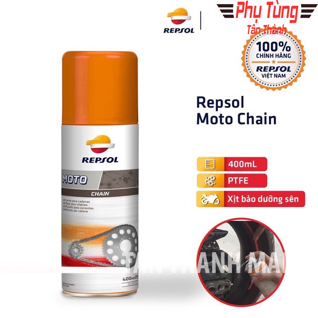 Chai xịt bảo dưỡng bôi trơn sên xe Repsol Moto Chain Lube 400ml-PTTT