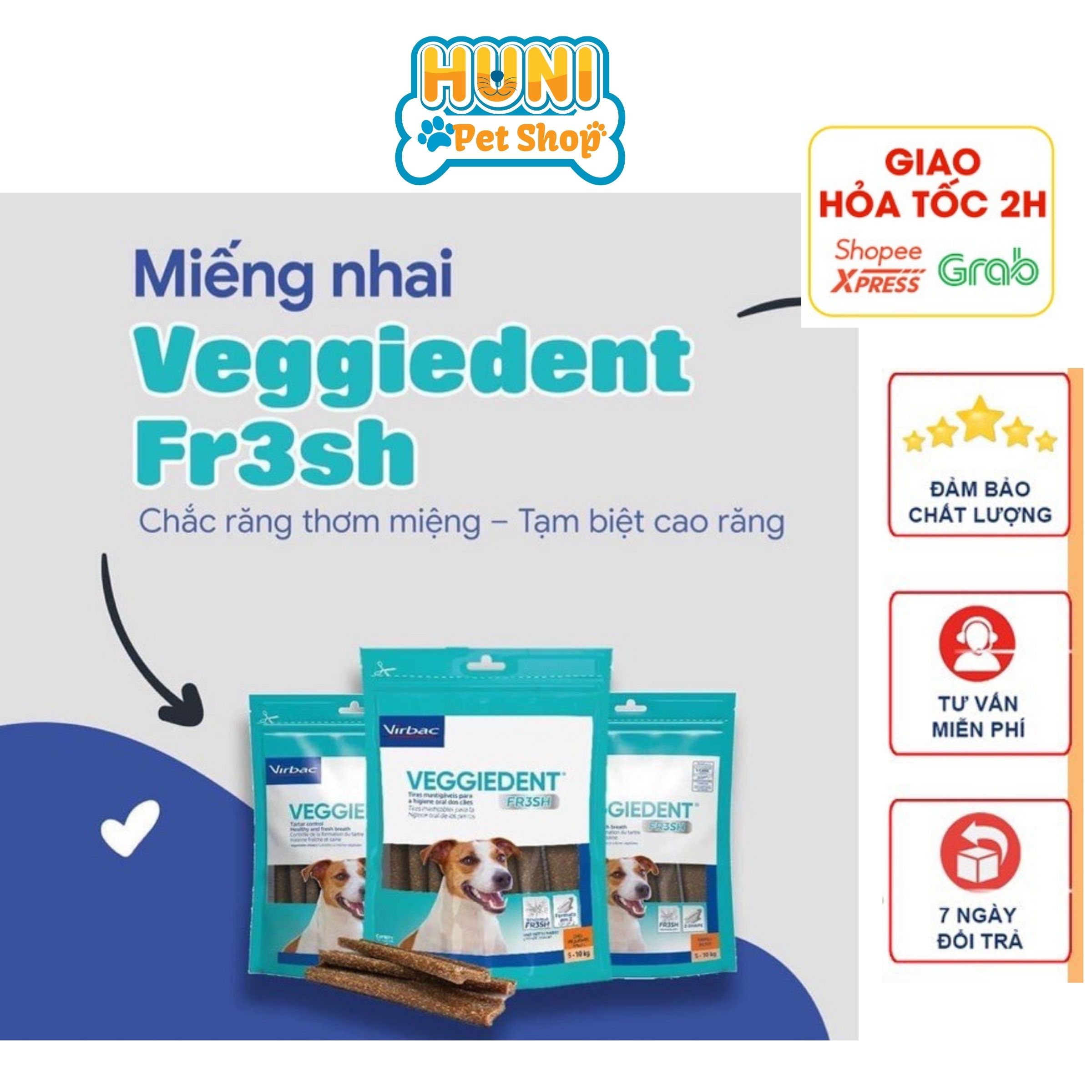 Thanh nhai sạch răng cho chó Veggiedent Fresh Virbac - Thanh gặm thơm miệng cho cún Huni Petshop