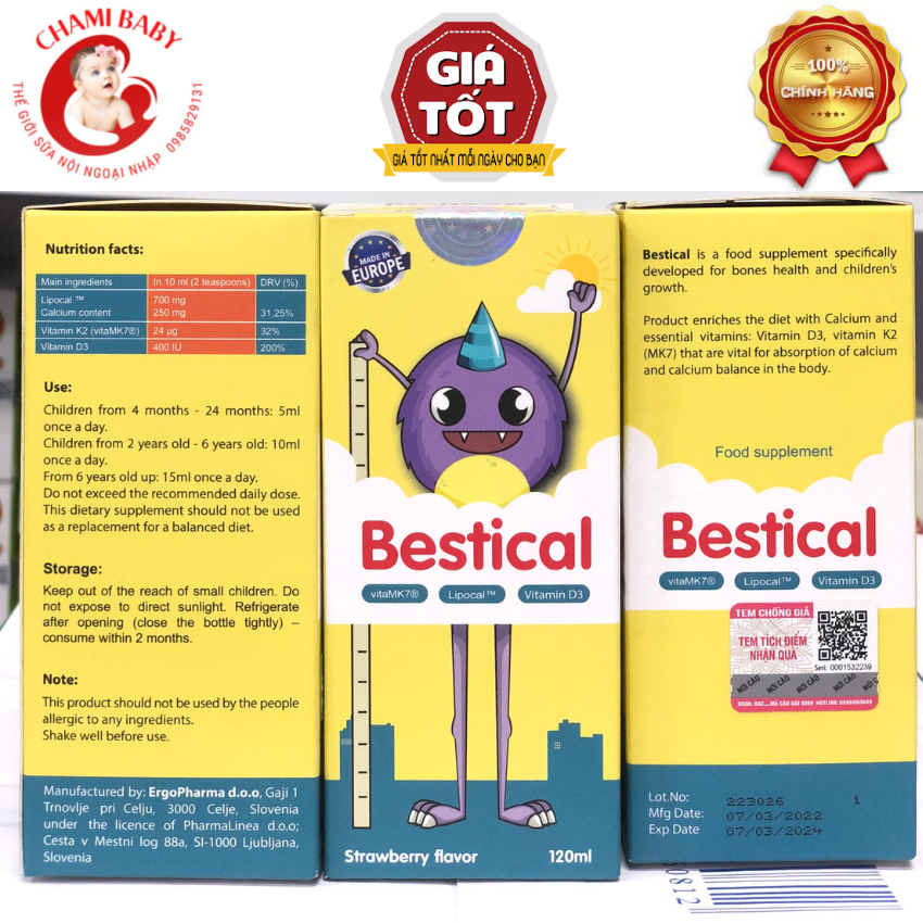 SIRO BESTICAL BỔ SUNG CANXI , VITAMIN D3, VITAMIN K2 GIÚP BÉ PHÁT TRIỂN CHIỀU CAO, XƯƠNG RĂNG CHẮC KHỎE.