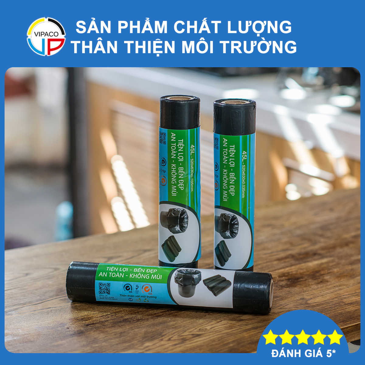 túi đựng rác tiện ích cỡ lớn 45L Vipaco