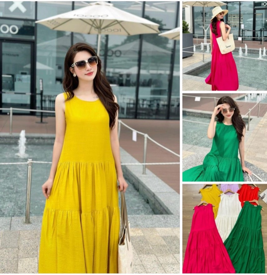 Đầm maxi chất đũi tơ siêu mát freesize dưới 65kg