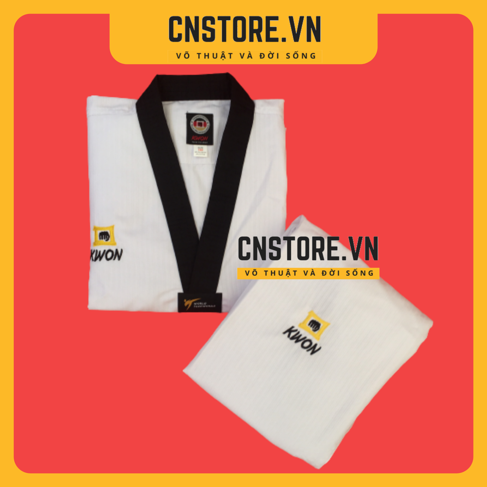 Quần Áo Võ – Võ Phục Taekwondo Cổ Đen Vải Sọc Kwon Dày Dặn Bền Chắc