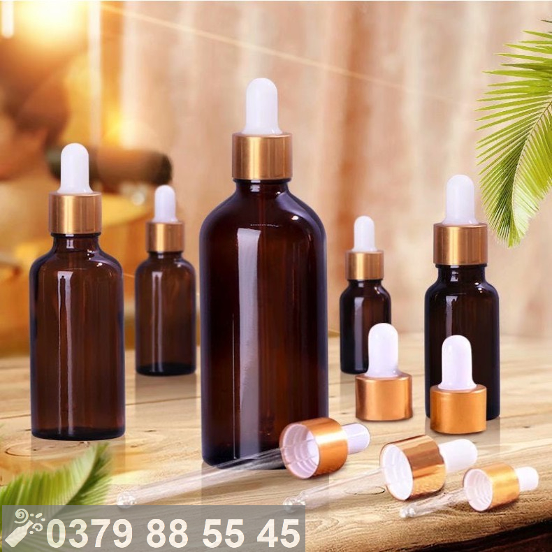 10 Chai thủy tinh NÂU nắp bóp VÀNG 5ml 10ml 20ml 30ml 50ml 100ml- Lọ đựng serum, tinh dầu, mỹ phẩm du lịch.