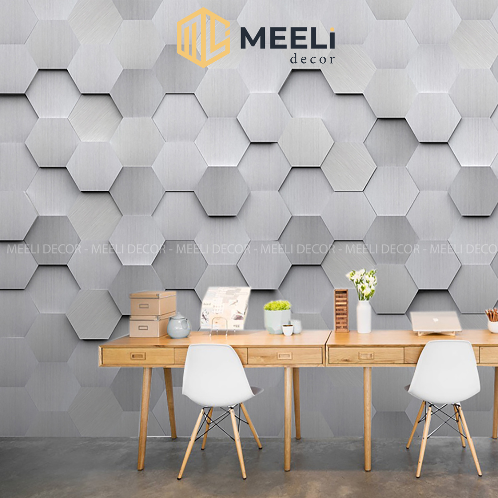 [1 cuộn] Giấy dán tường lục giác 3D, trang trí gaming góc làm việc, sẵn keo dễ dán, kt 10m x 45cm, HN03 - Meeli Decor