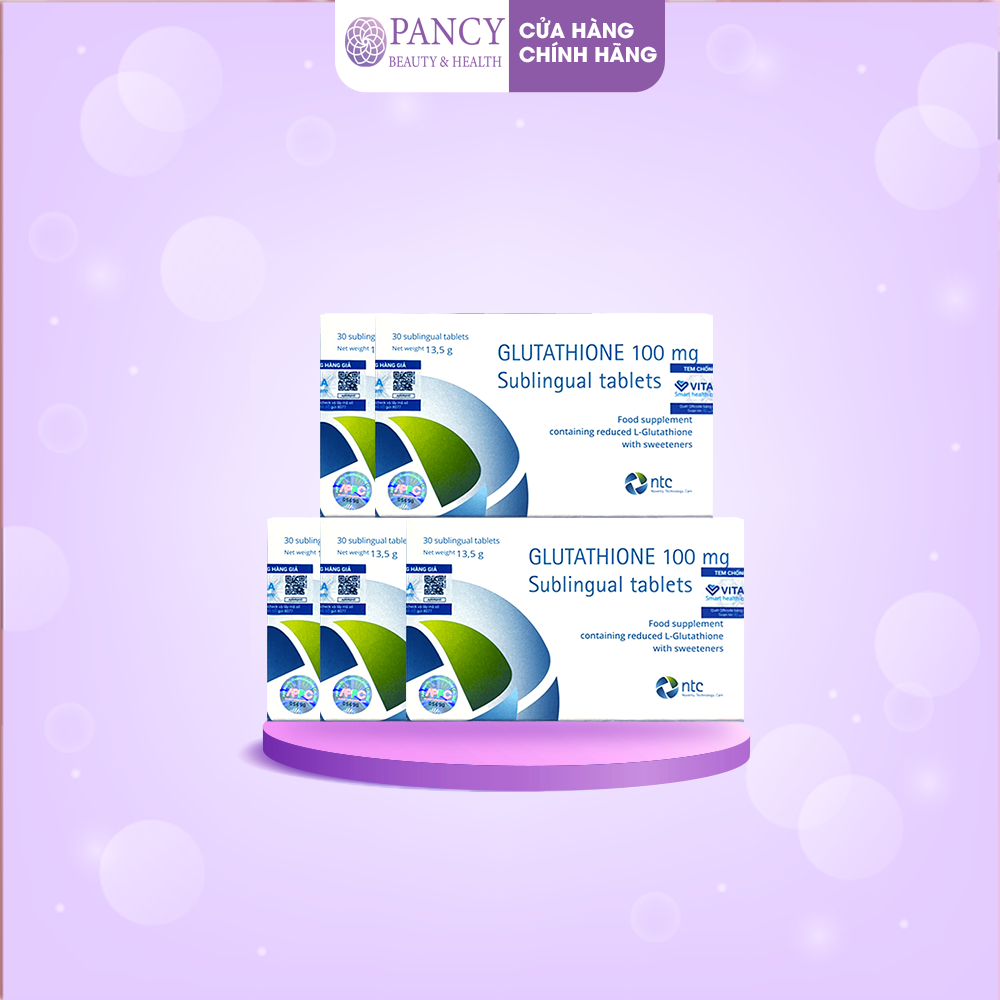 COMBO 5 HỘP Viên Ngậm Trắng Da Glutathione 100mg - Trắng Da Đều Màu Toàn Thân Ngăn Ngừa Lão Hóa - Nhập Nhẩu Italy- PANCY