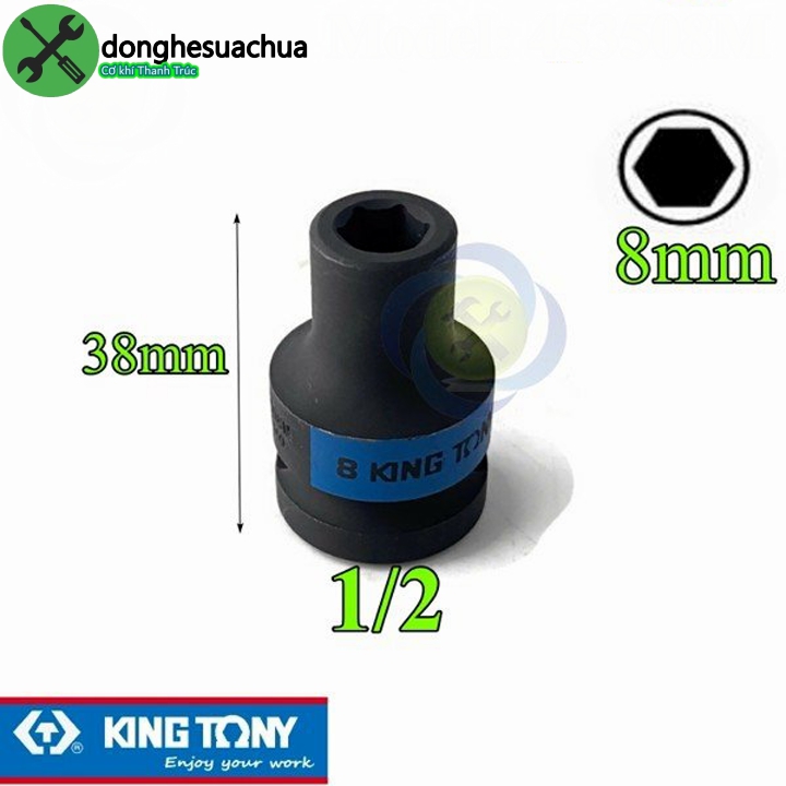 Tuýp 8mm loại 1/2 kingtony 453508m ngắn 6 cạnh màu đen