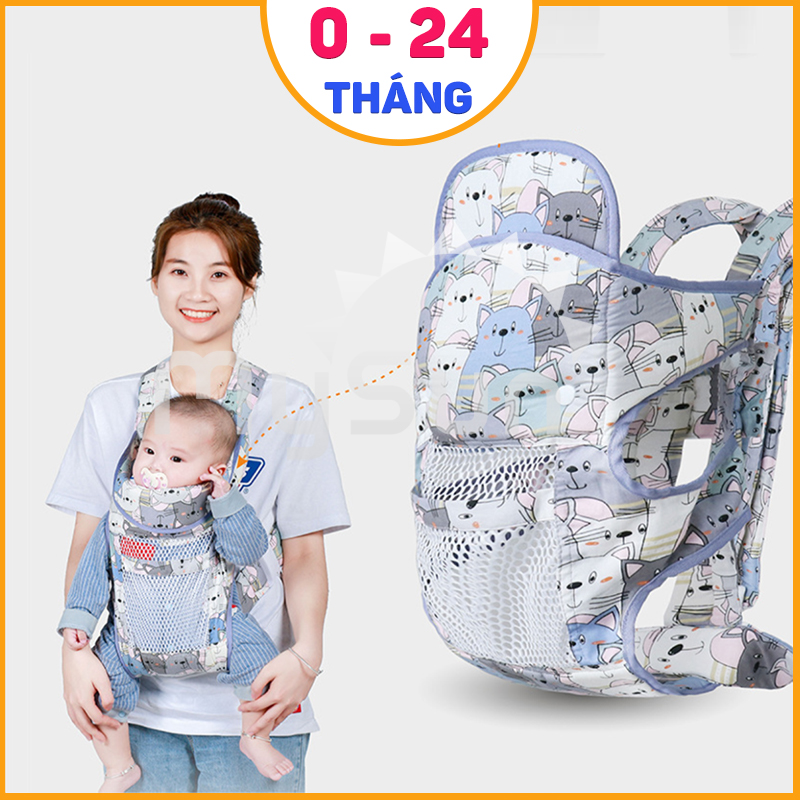Đai điệu địu vải em bé sơ sinh 4 tư thế có đỡ cổ đa năng ngồi xe máy an toàn cao cấp chính hãng MySun
