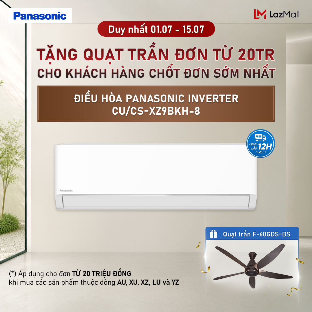 [CHỈ GIAO MIỀN BẮC] [Trả góp 0%] [Chỉ giao miền Bắc] Máy lạnh/Điều hòa Panasonic Inverter CU/CS-XZ9BKH-8 - 1HP - Hai chiều - Eco AI - Lọc sạch không khí NanoeX - Wifi - Hàng chính hãng