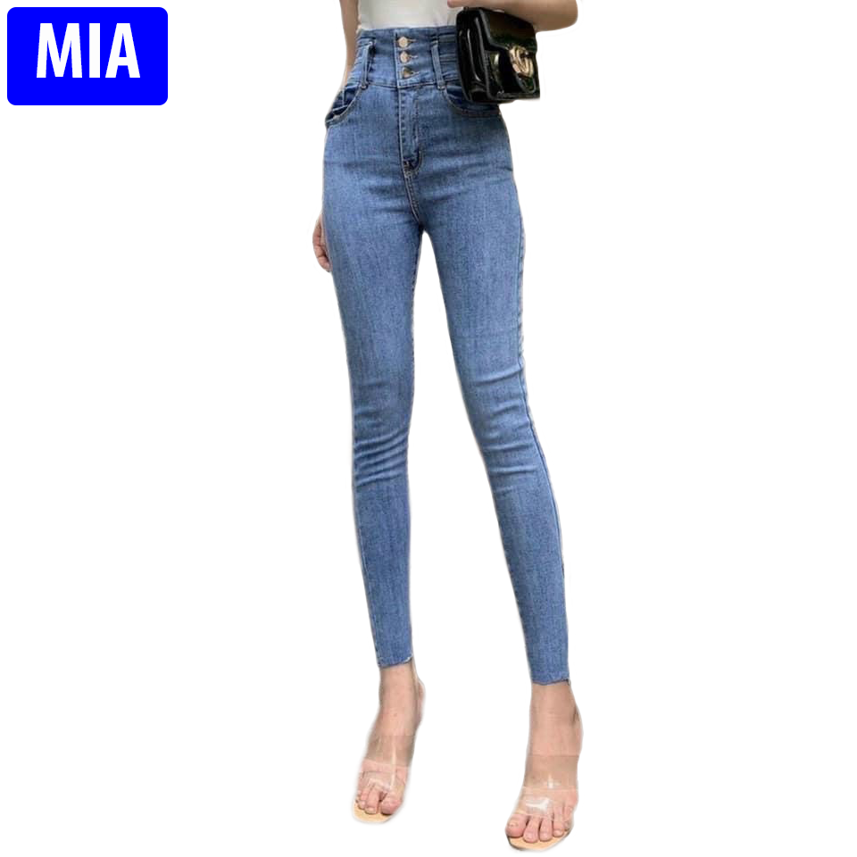 Quần jean nữ lưng cao quần jean nữ 9 tấc quần jean nữ màu xanh trơn cao cấp mi-a fashion - qjnmia038