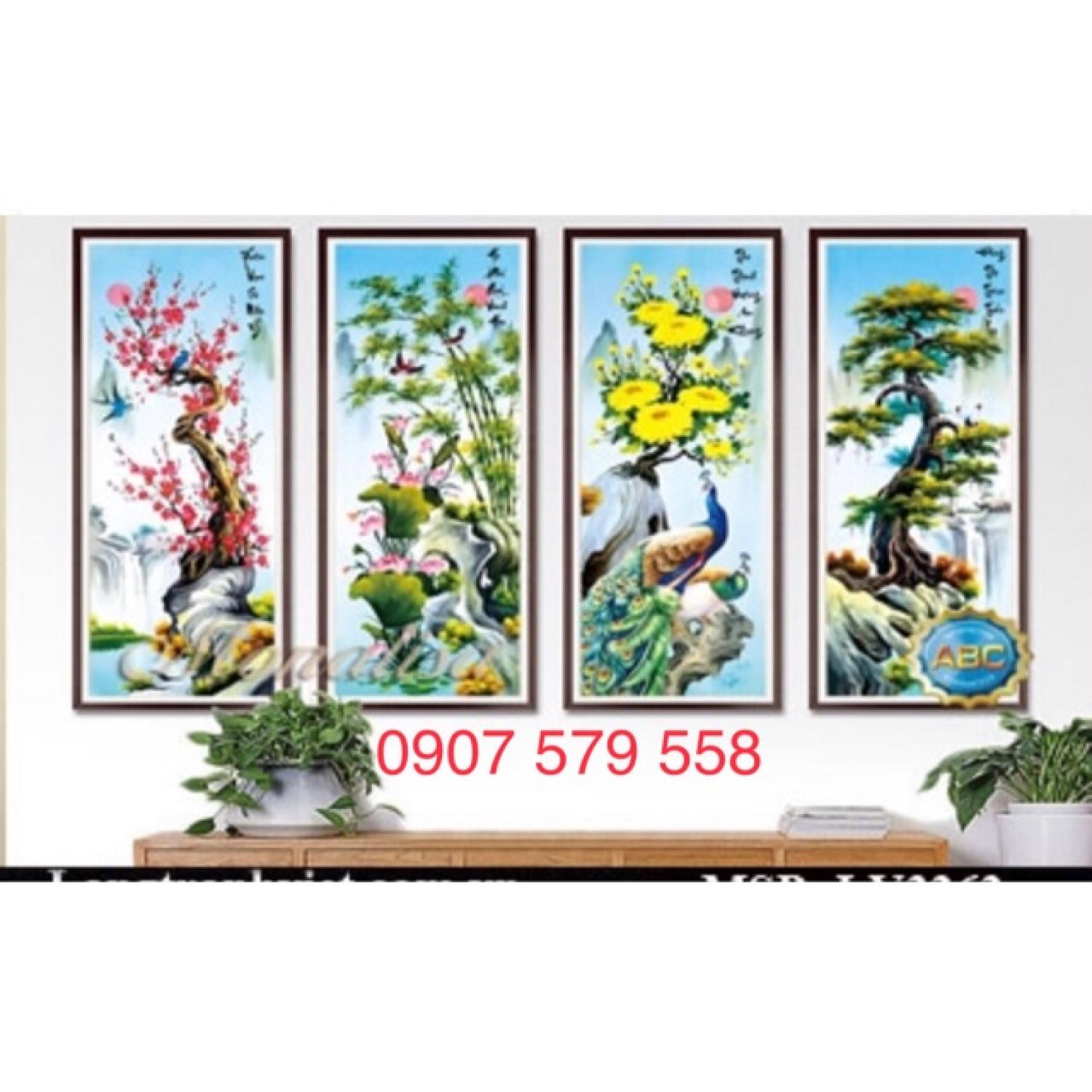 Tranh thêu tứ quý- Xuân hạ thu đông kt 136x90 cm
