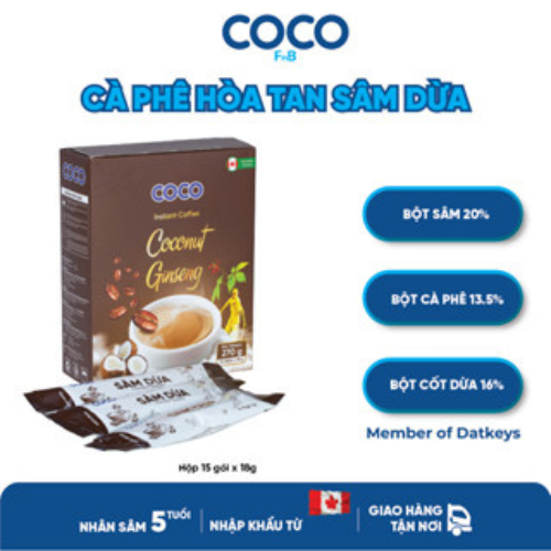 Cà phê hòa tan sâm dừa hiệu COCO với nhân sâm bột Canada