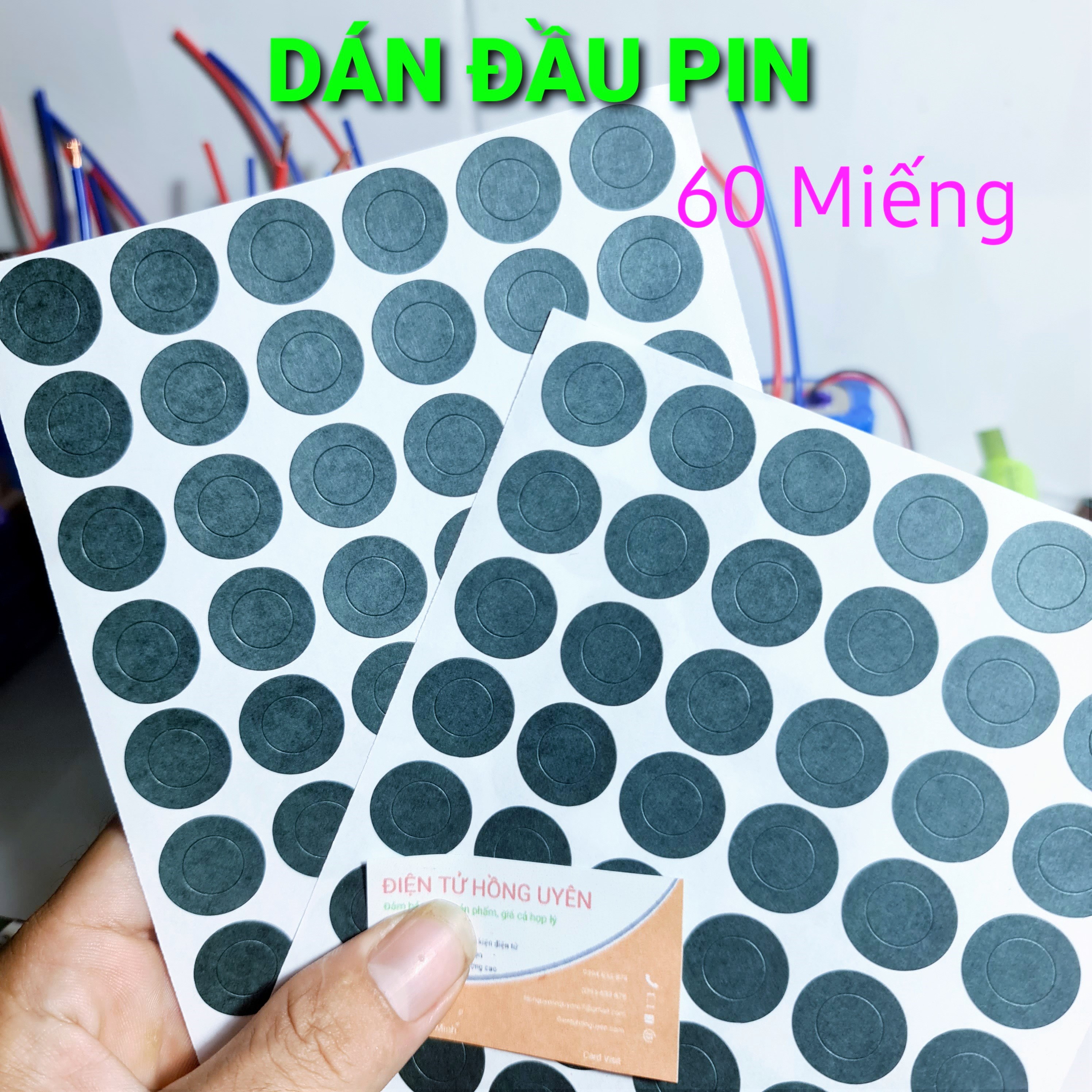 Combo 60 Miếng dán đầu pin. Chuyên dùng dán bảo vệ chống chập cực dương pin 18650 trước khi đóng vào khối pin. Miếng dán có sẵn keo dán rất chắc, chỉ cần xé ra rồi dán vào cực (+) cell pin 18650 là xong