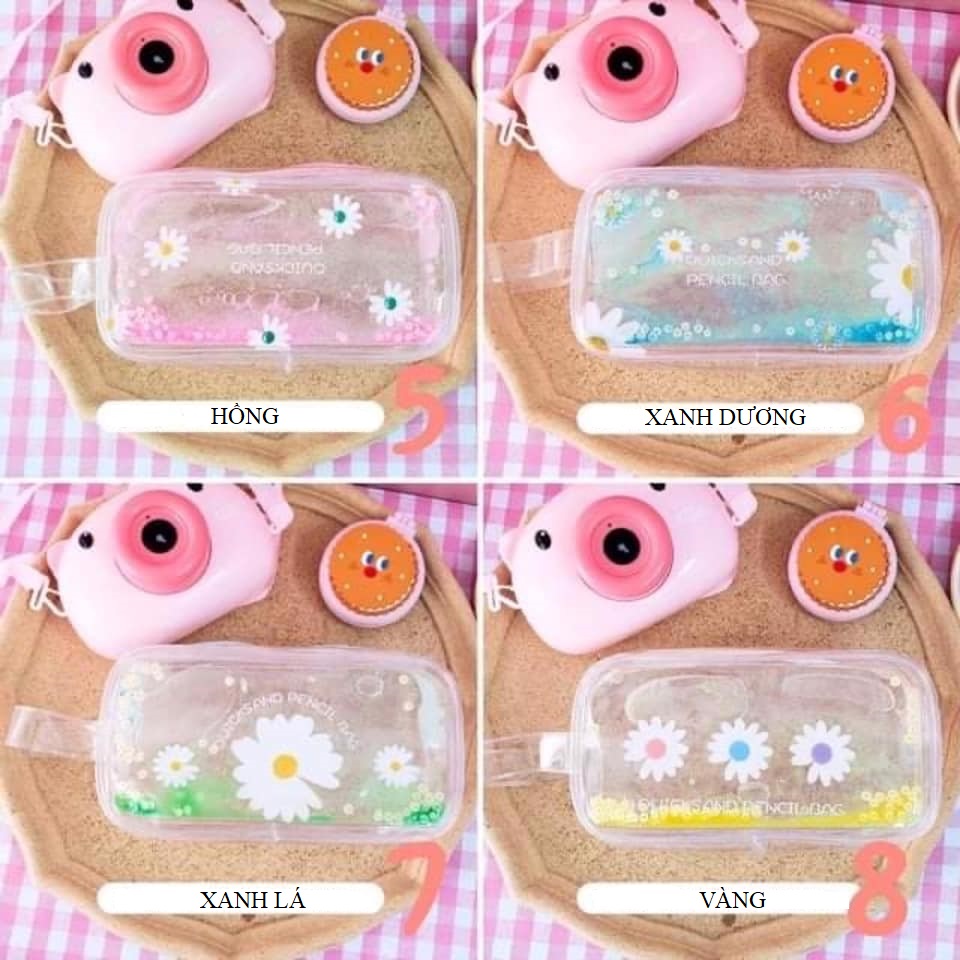 Bóp viết túi bút trong suốt nhũ kim tuyến Hoa Cúc chất liệu PU kích thước 20x10 cm đựng được nhiều bút viết - SakuraShop