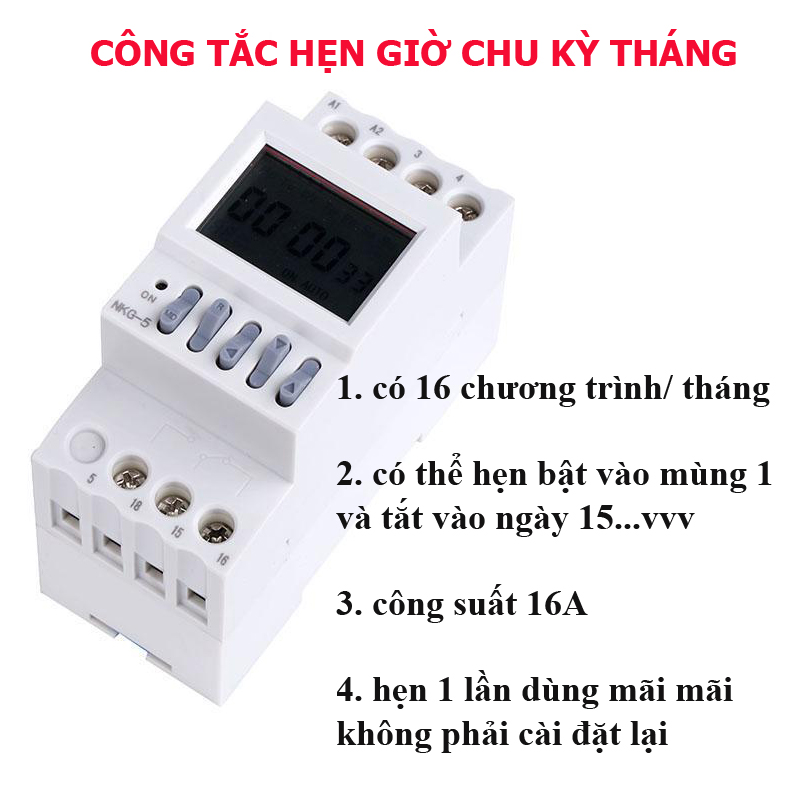 Bộ công tắc hẹn giờ bật tắt điện theo tháng NKG5 16 chương trình/ tháng