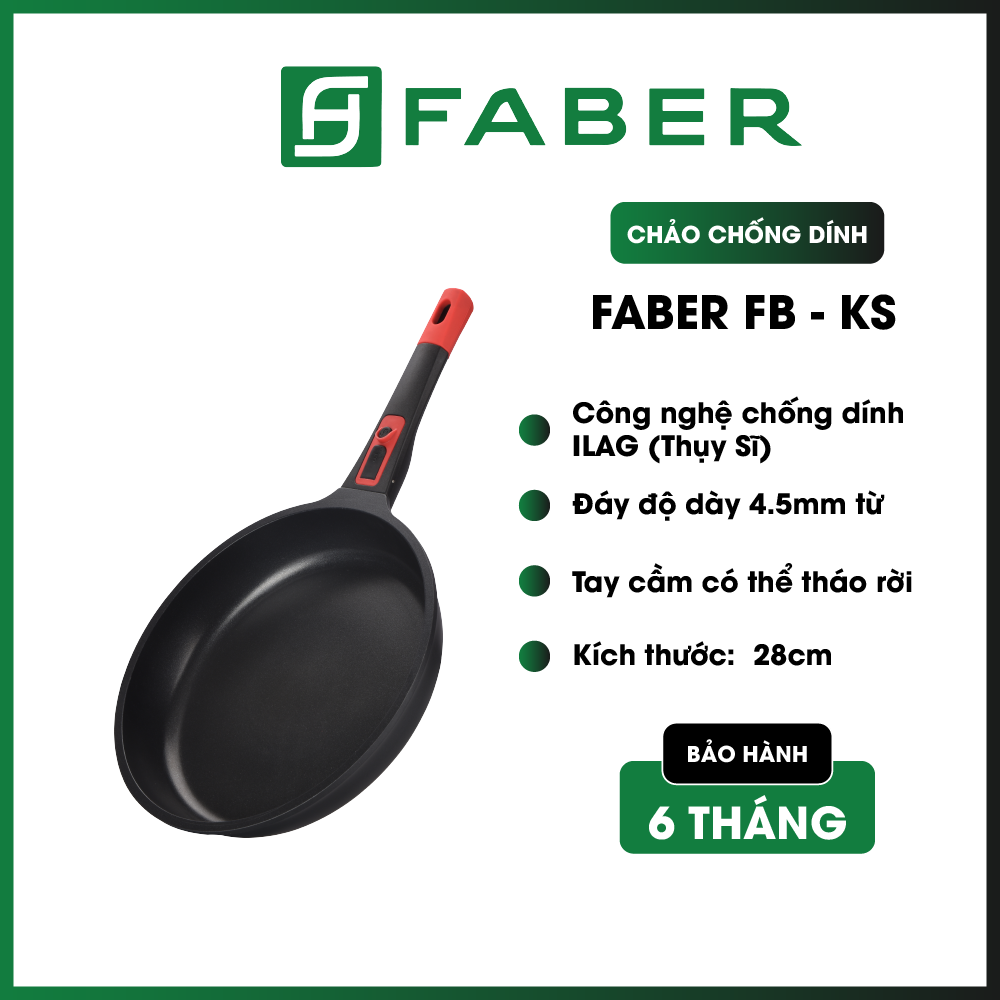 Faber - chảo chống dính faber fb-ks - đáy từ, dày 4,5mm, tay cầm có thể tháo rời, 28cm