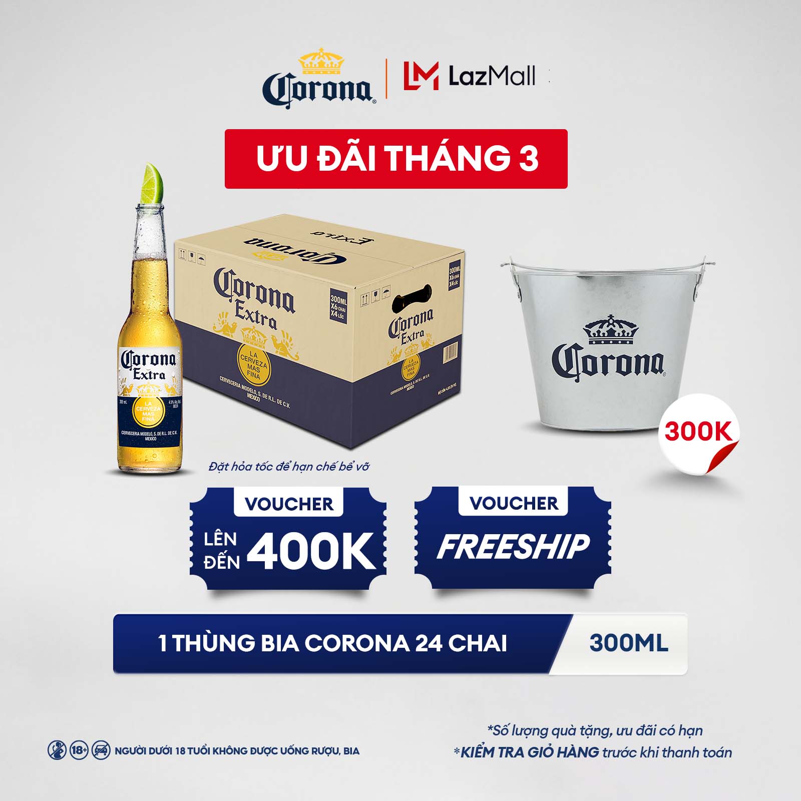 Thùng 24 Chai Bia Corona Extra Nhập Khẩu (300ml/chai)