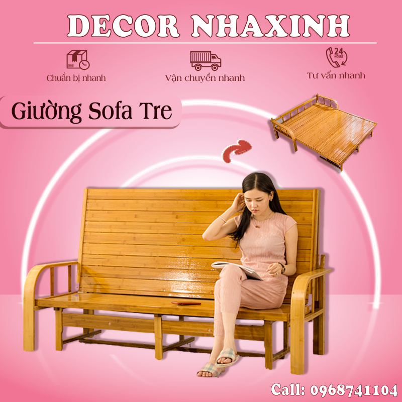 Giường Gấp Ghế Sofa Đa Năng Gấp Gọn Ghế Tre Kéo Ra Thành Giường Tiện Lợi 2 Trong 1 Chất Liệu Tre Tư NHiên An Toàn Trẻ Nhỏ Giường Sofa Gấp Gọn