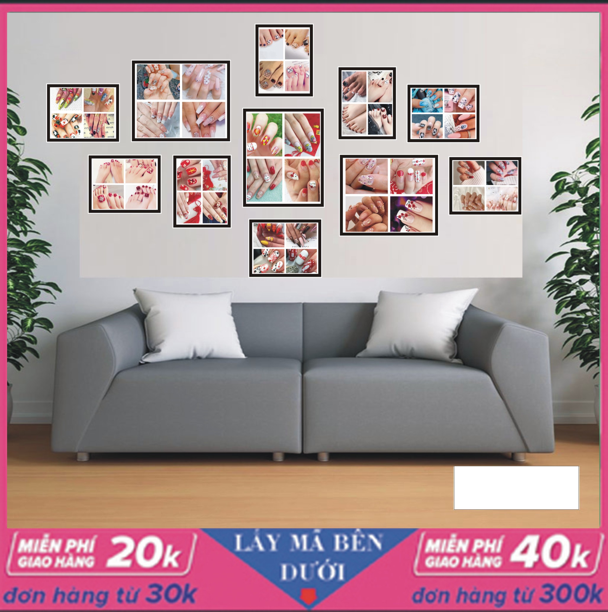 BỘ TRANH FOMEX KHỔ LỚN DÁN TƯỜNG NAIL 2 NGHỆ THUẬT GỒM 11 BỨC  - Tranh dán tường canvas Decal cao cấp dán trên mọi chất liệu ( CAM KẾT CHẤT LƯỢNG NHƯ HÌNH