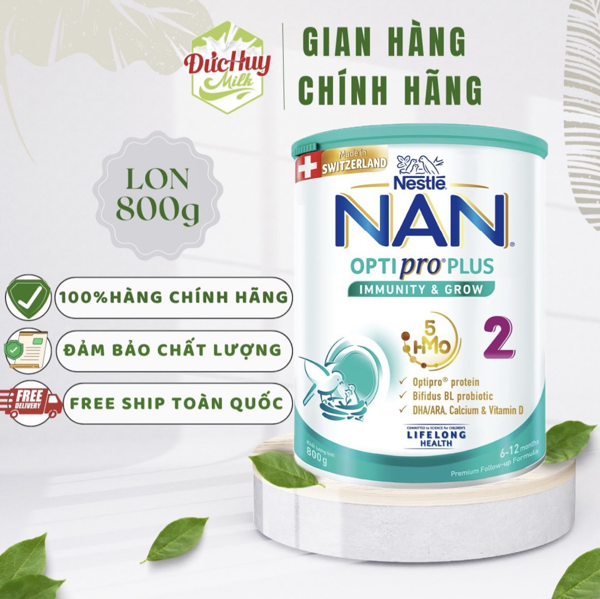 Sữa nan optipro plus số 2 5hmo 800g cho bé 6-12 tháng tuổi