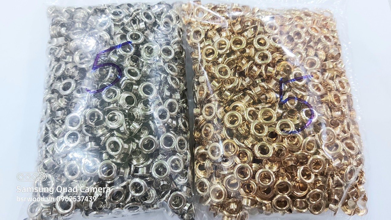 [HCM]Khoen ore 5mm Khoen 5 ly Inox sáng bóng Màu bạc / Màu vàng Bịch 100 cái Khuy mắt cáo bấm vải Phụ liệu may mặc cao cấp