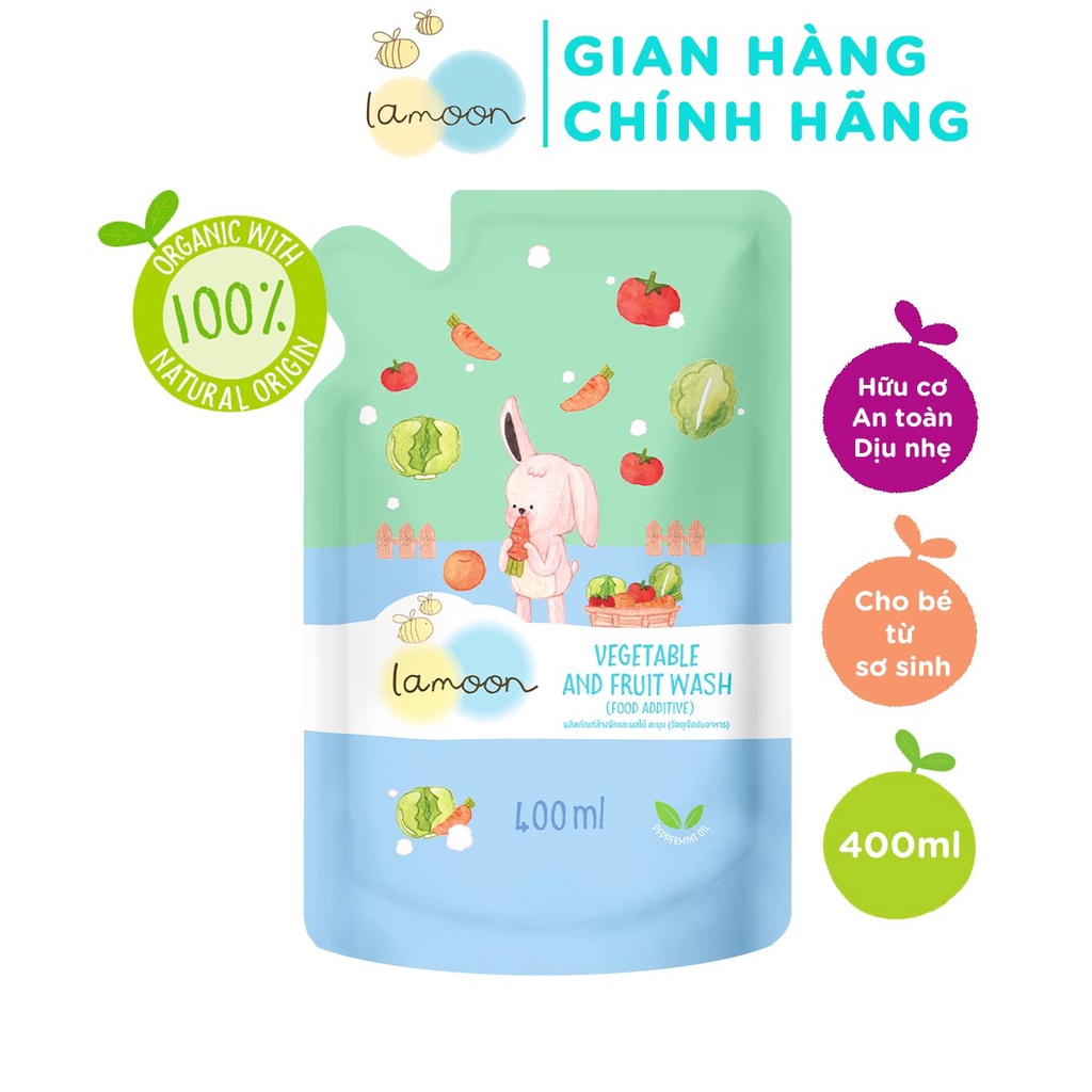 Date02 06 2024 Nước Rửa Rau Củ Quả Organic Cho Bé Lamoon - Túi Refill 400ml