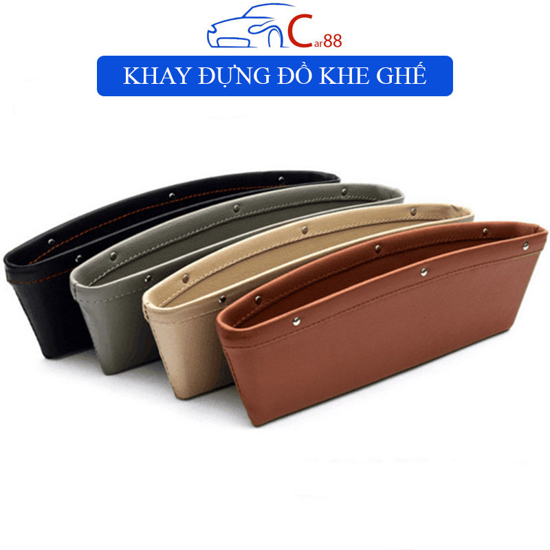 Khay để đồ cài khe ghế ô tô dáng dẹt bằng da đựng đồ tiện lợi