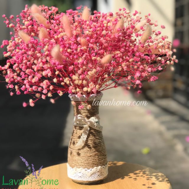 Lọ hoa khô baby phối đuôi thỏ để bàn, trang trí, quà tặng khai trương, chụp hình sản phẩm, decor