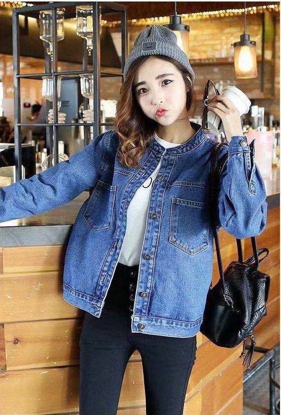 Áo Khoác Jean Nữ CT01D CỔ TRỤ ĐẬM - Áo Khoác Jeans Nữ Cá Tính Thời Trang - Áo Khoác Bò Nữ Kiểu Dáng Basic - 220203