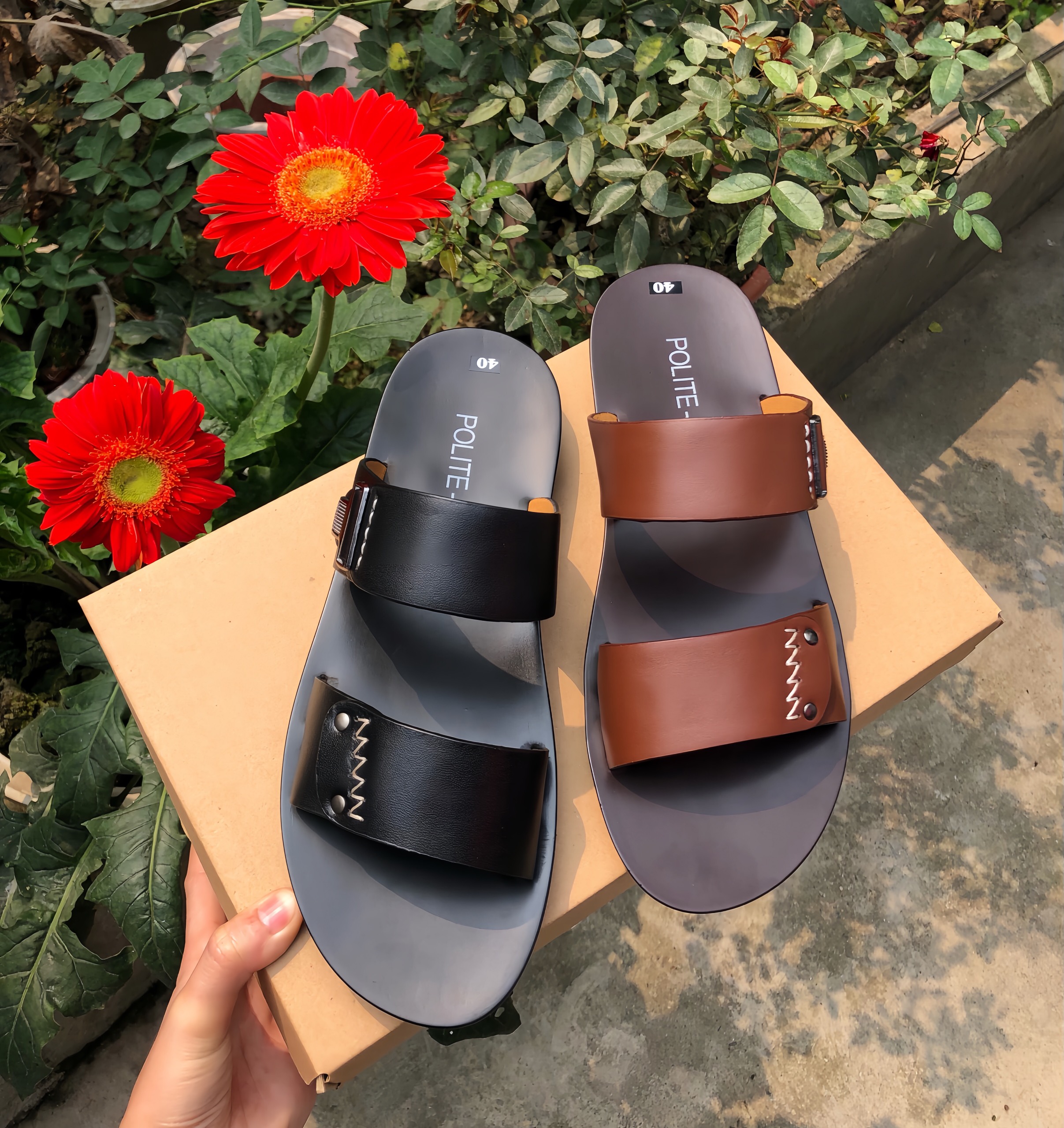 Dép da nam, sandal 2 quai nam da cao cấp da bò thật
