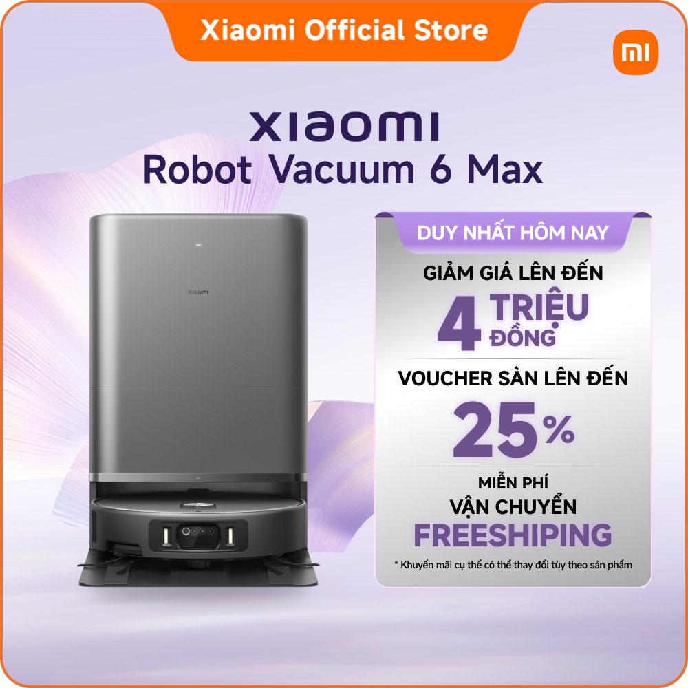 Xiaomi Robot Vacuum 6 Max I Robot Vacuum Cleaner High-Temperature Self-Cleaning Charging Station I Strong Suction Power of 35,000Pa