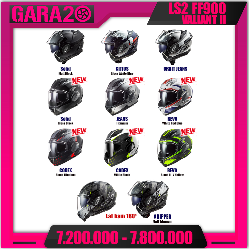 MŨ BẢO HIỂM FULLFACE LS2 FF900 VALIANT II LẬT HÀM 180 ĐỘ - GARA20 Giá 9,360,000 Đồng*Miễn phí vận chuyển
