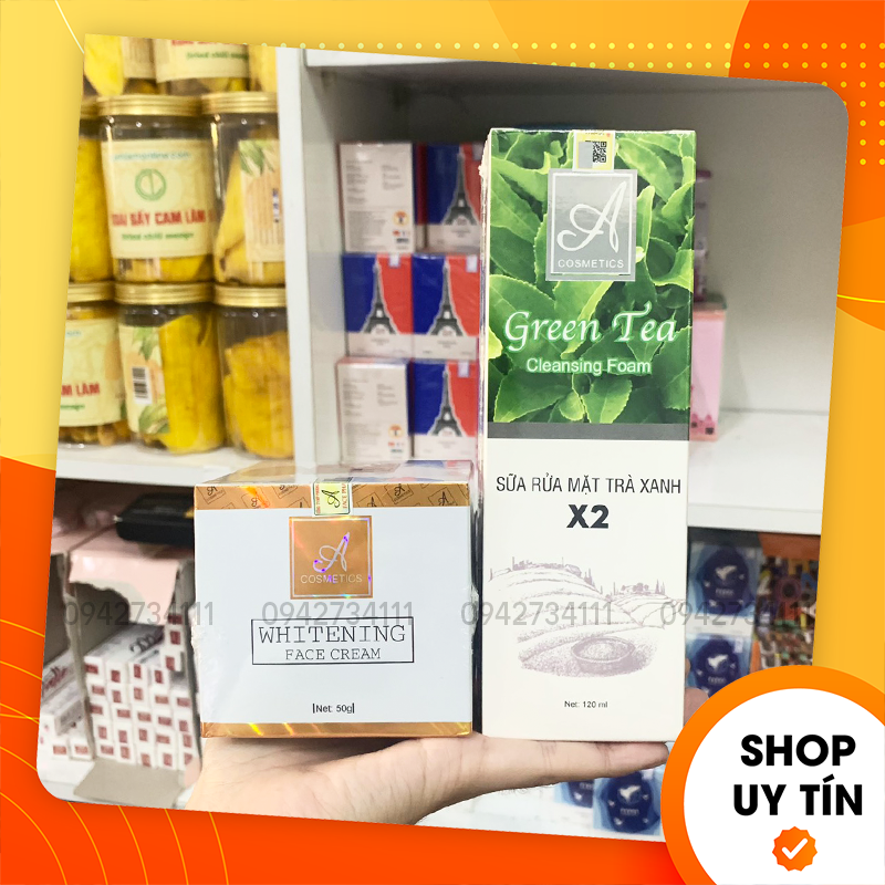 Combo Sữa rửa mặt trà xanh X2 A Cosmetics + Kem Face A Cosmetics - Mỹ phẩm Phương Anh chính hãng