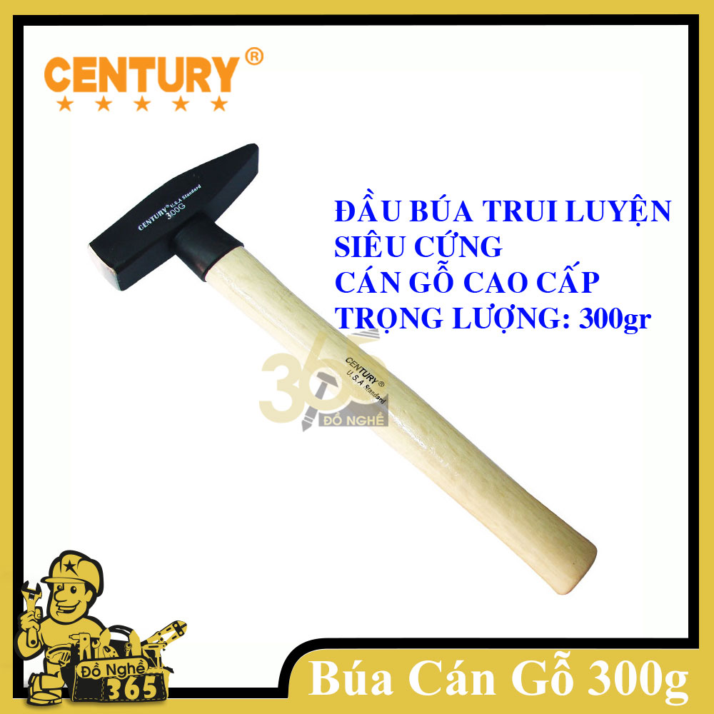 Búa đầu vuông (cán gỗ) 300gr Century - búa cán gỗ búa vuông cán gỗ, búa đầu vuông đầu dẹp hàng chất lượng cao