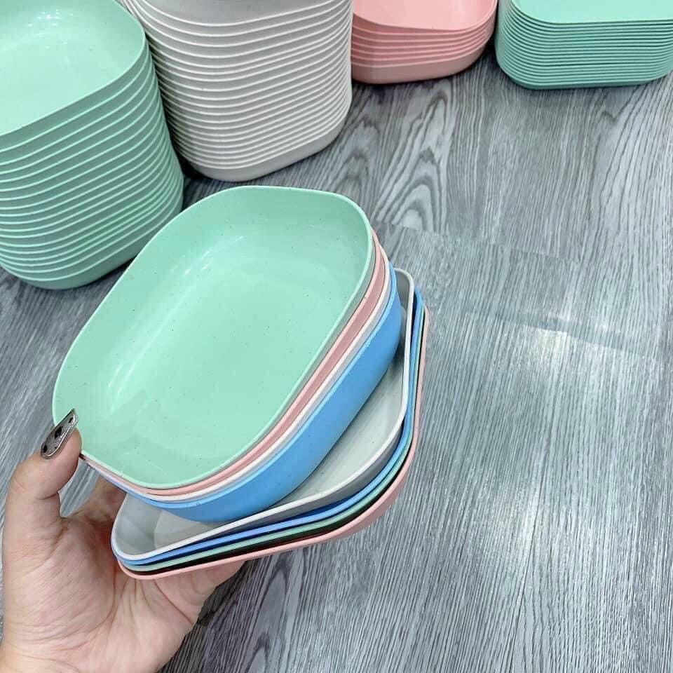 Sét 8 bát đĩa lúa mạch chữ nhật màu pastal siêu xinh